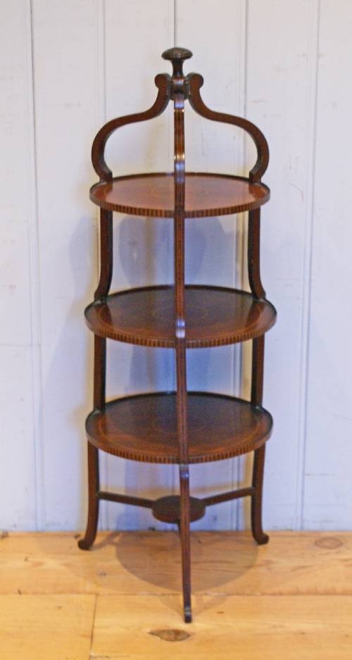 Edwardian Three Tier Inlaid Mahogany Cake Stand