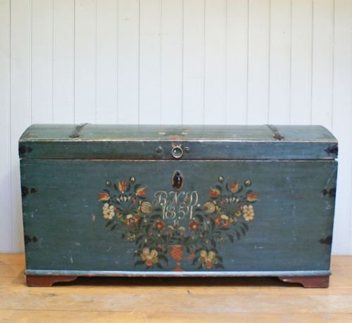 Swedish Painted Dome Top Marriage Chest