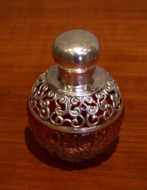 Cranberry Silver Top Scent Bottle