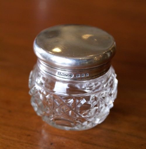 Silver Tpped Cut Glass Pill Box
