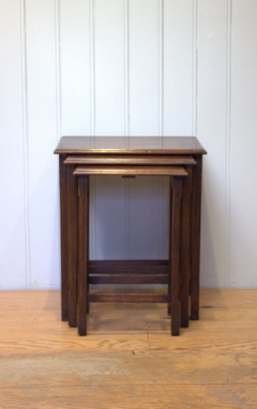 Solid Oak Nest of Three Tables