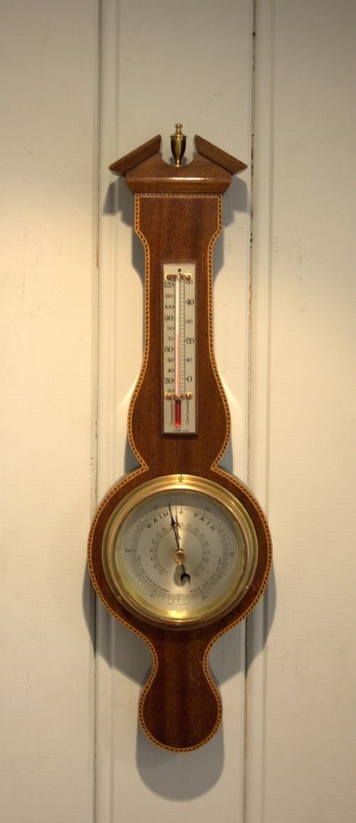 Vintage Inlaid Mahogany Banjo Barometer