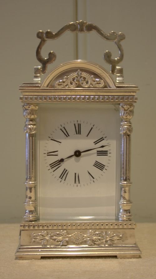 Unusual Silver Plated Carriage Clock