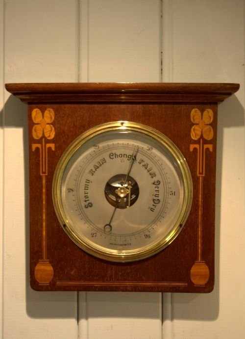 Solid Mahogany Inlaid Aneroid Barometer
