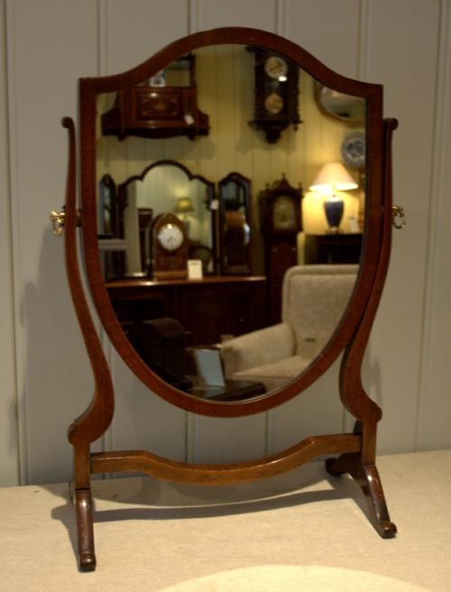 Edwardian Mahogany Shield Shaped Table Mirror