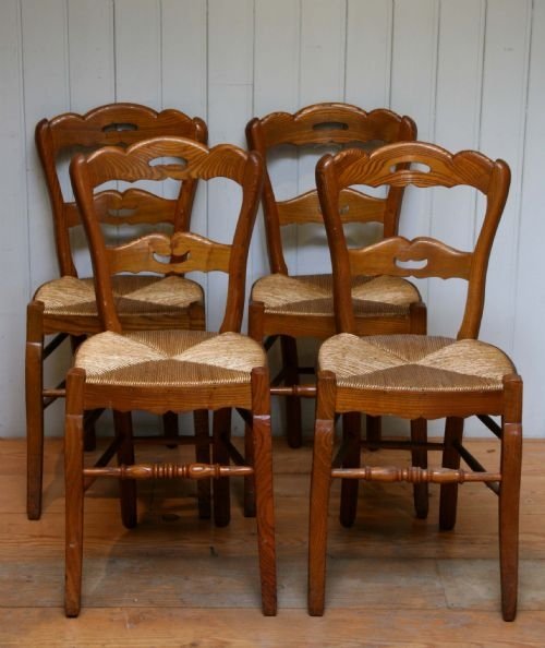 Set of Four Rush Seated Farmhouse Chairs