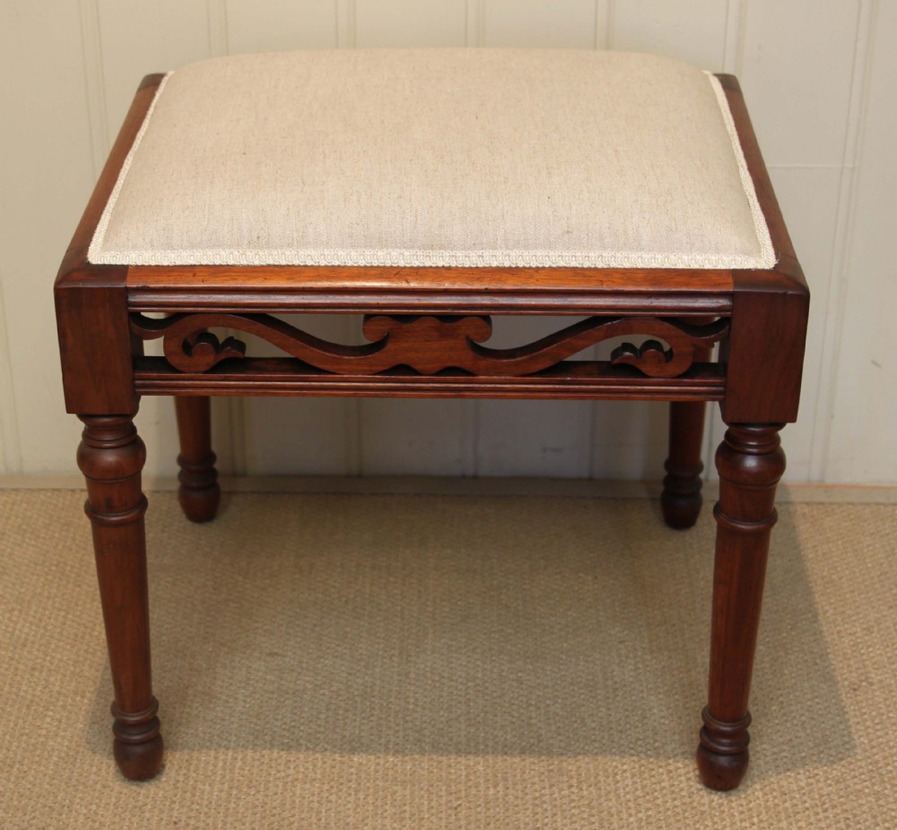  Edwardian Walnut Upholstered Stool by Shoolbred, London