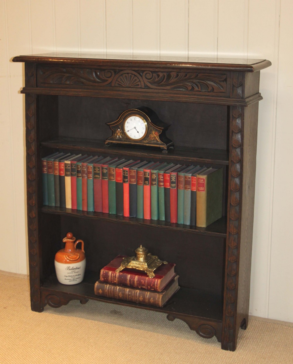Victorian Carved Oak Open Bookcase