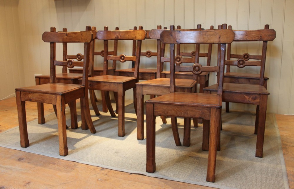Set Of Ten Solid Light Oak Dining Chairs