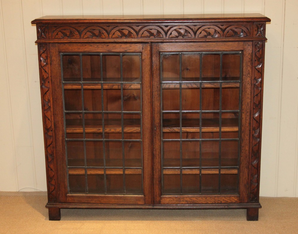 Solid Oak Two Door Glazed Bookcase