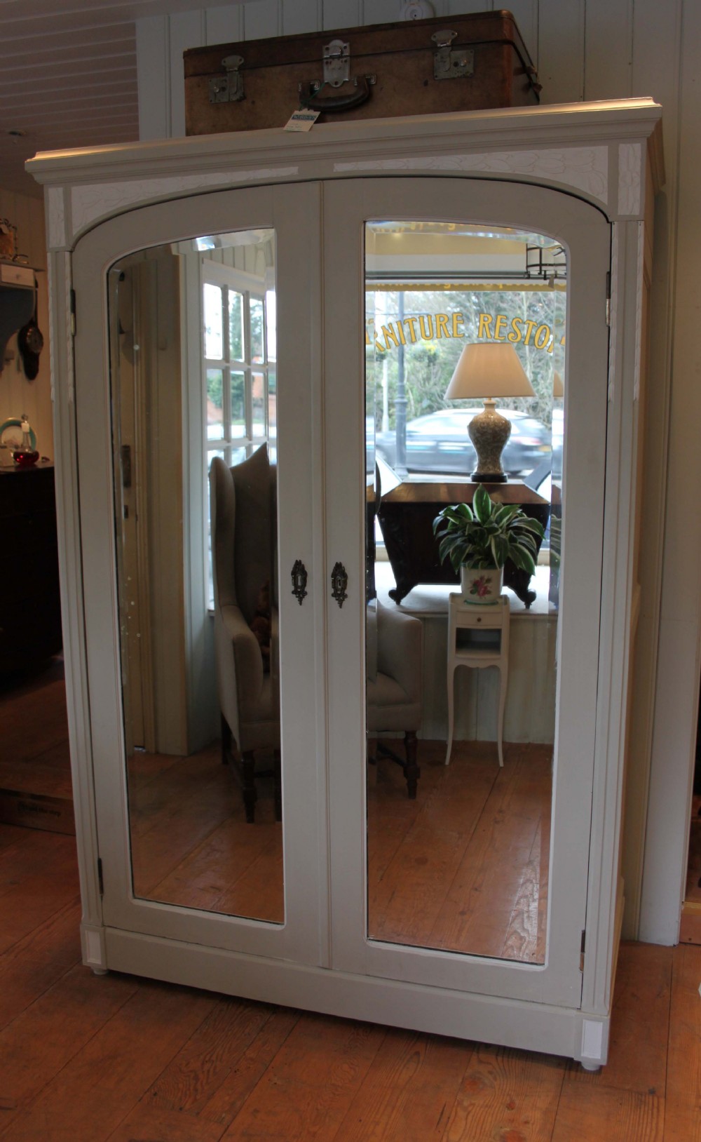 French Painted Two Door Mirrored Wardrobe