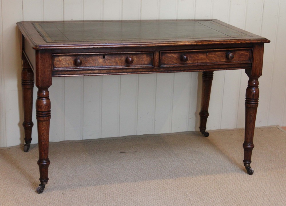 Solid Oak Leather Top Writing Table