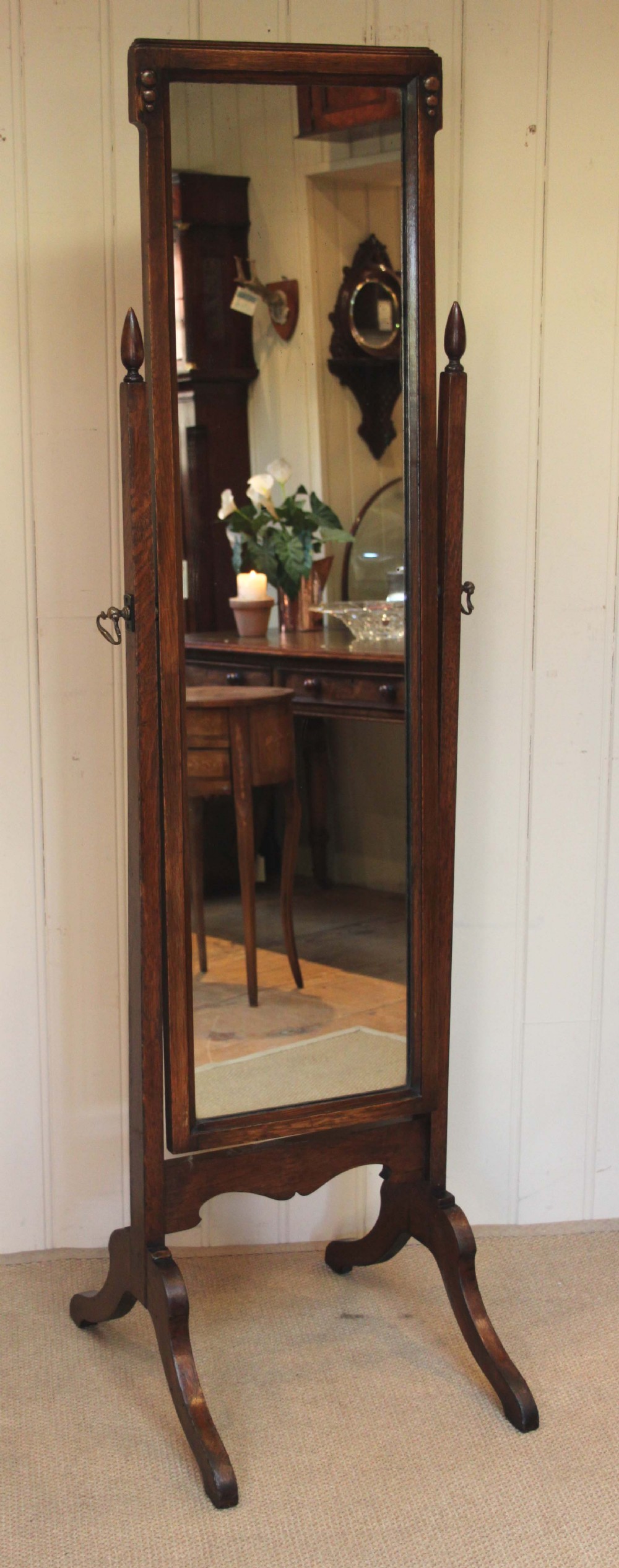 1920s Solid Oak Cheval Mirror