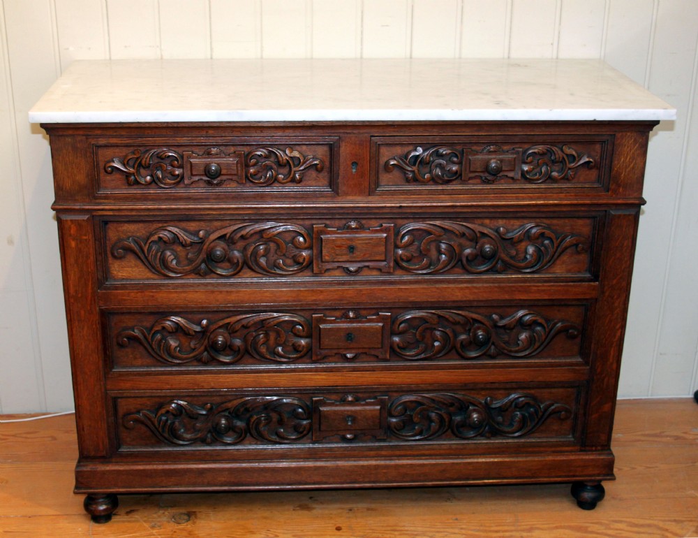 Solid Oak Marble Top Chest