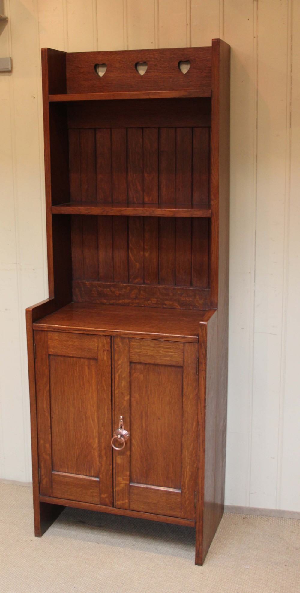 Arts And Crafts Solid Oak Cupboard Bookcase