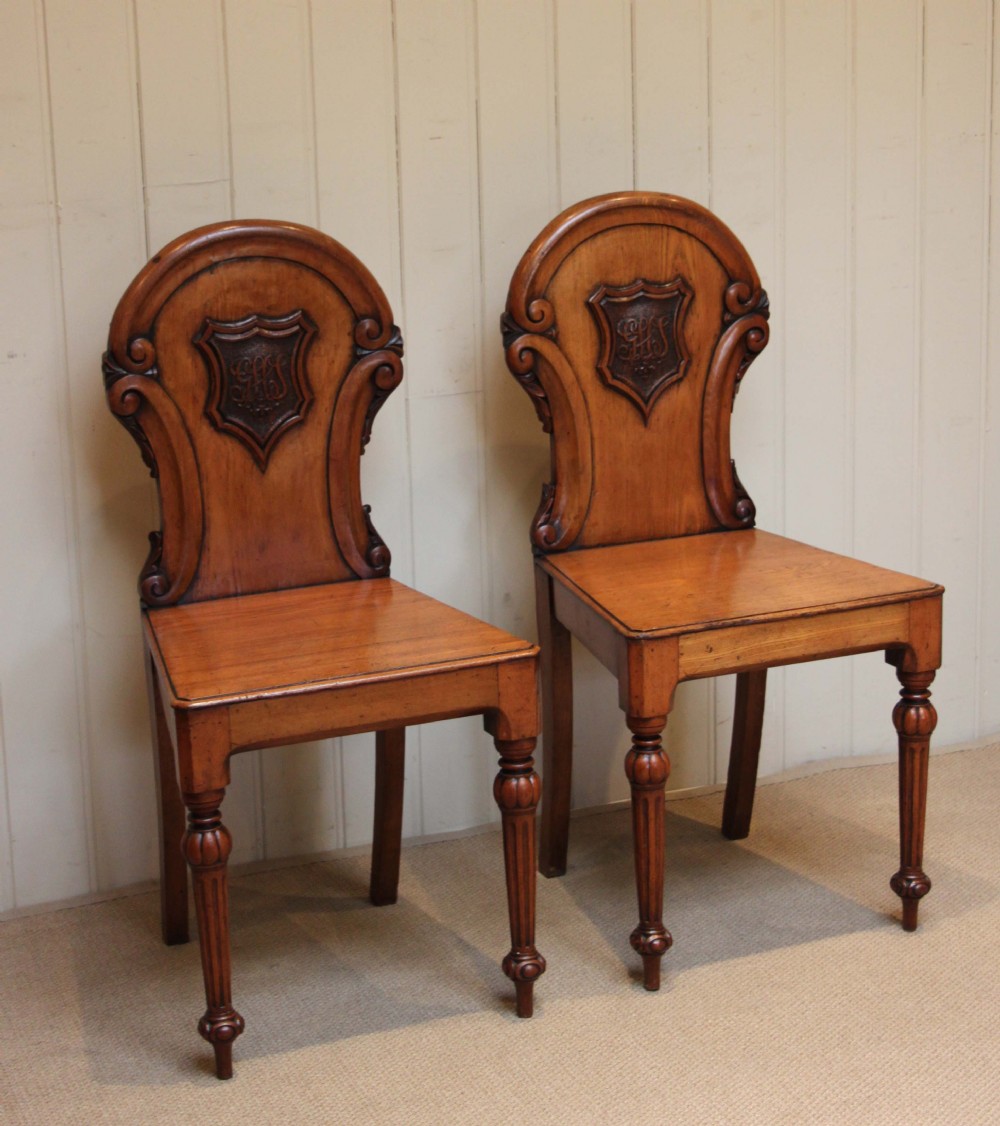Pair Of Victorian Ash Hall Chairs 