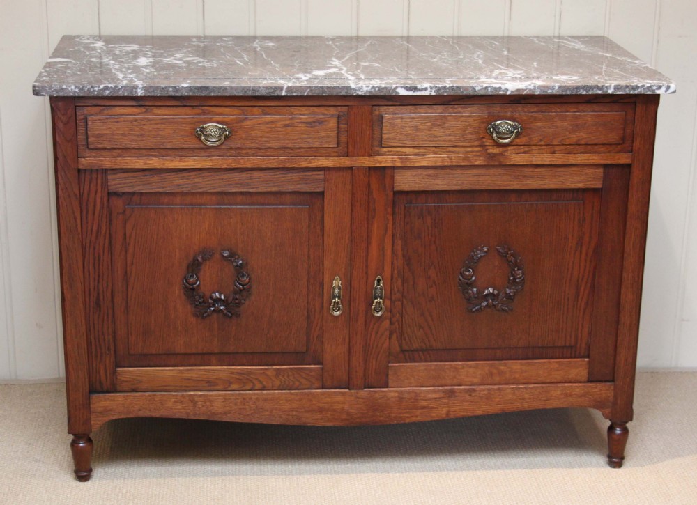 French Solid Oak Marble Top Washstand