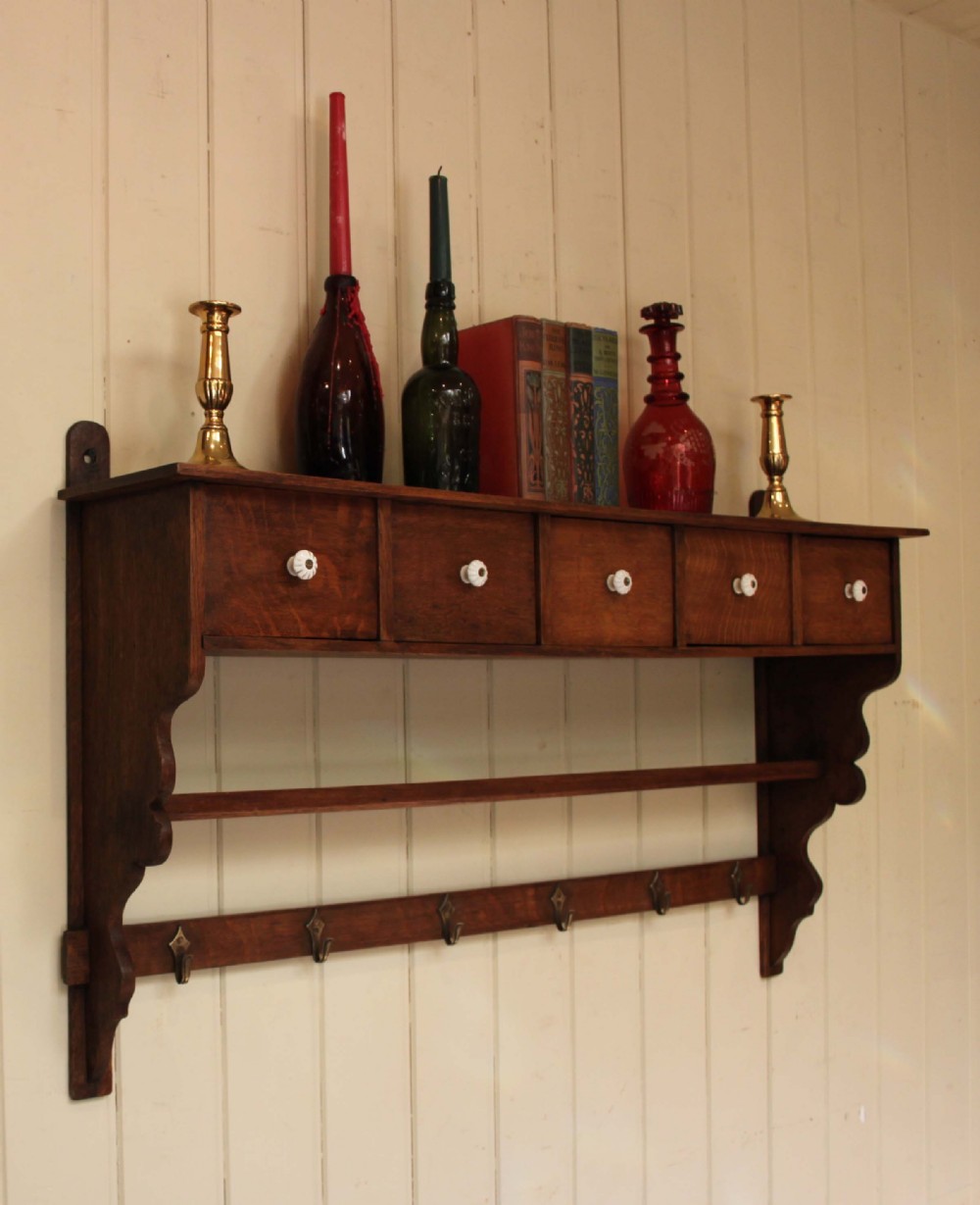 Oak Wall Shelf With Drawers