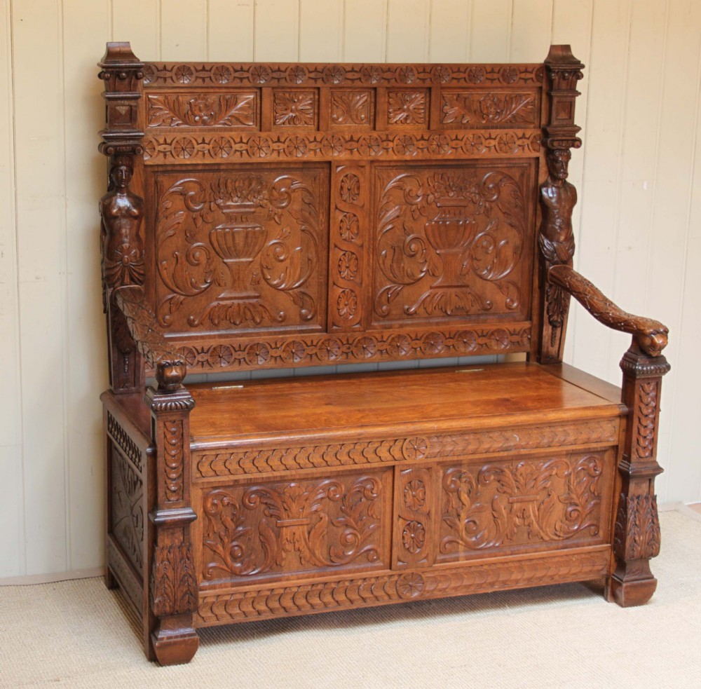 Breton Carved Oak Settle