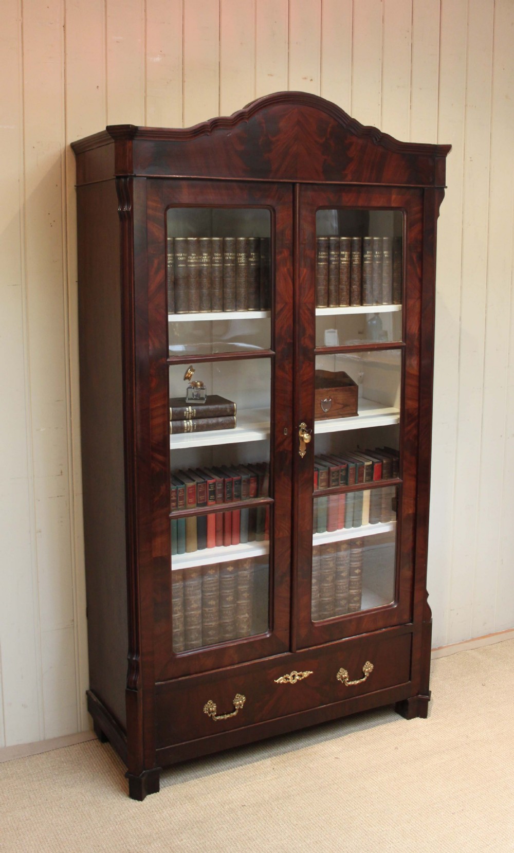 French Figure Mahogany Two Door Display Bookcase 