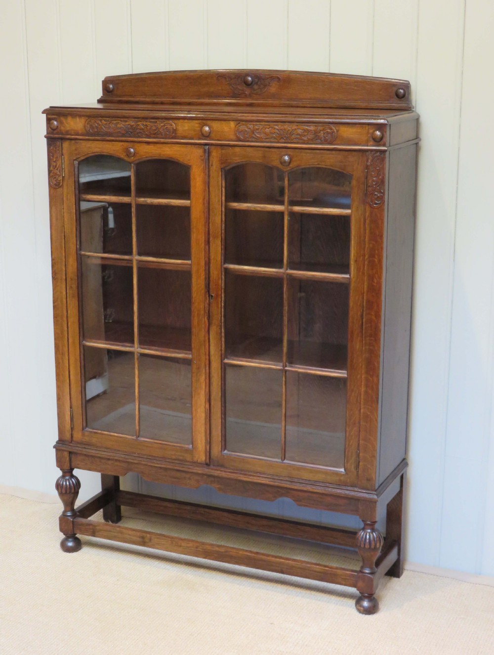 1920s Solid Oak Glazed Two Door Bookcase