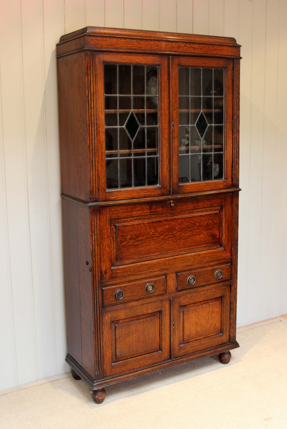 Oak Secretaire Bookcase
