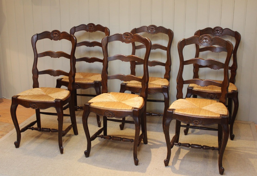 Set Of Six French Oak Dining Chairs