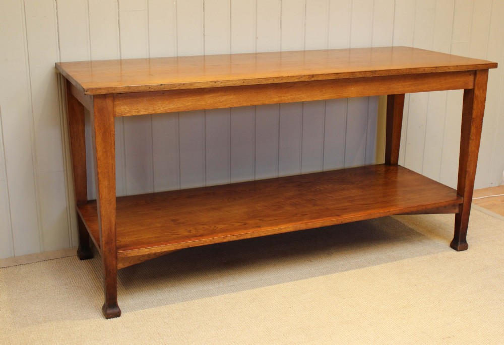 Rectangular Solid Golden Oak Two Tier Table 