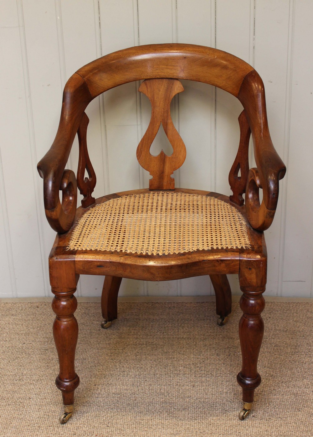 Victorian Mahogany Cane Seat Open Armchair 