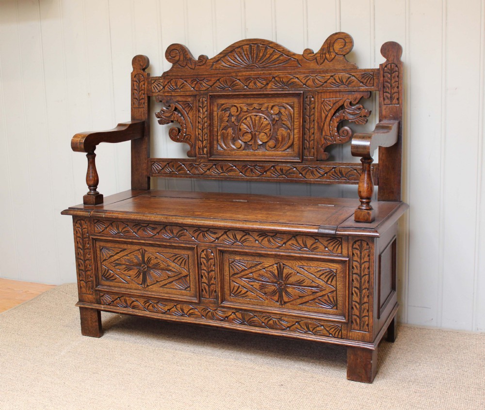 Carved Oak Settle