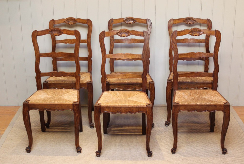 Set Of Six French Oak Dining Chairs 