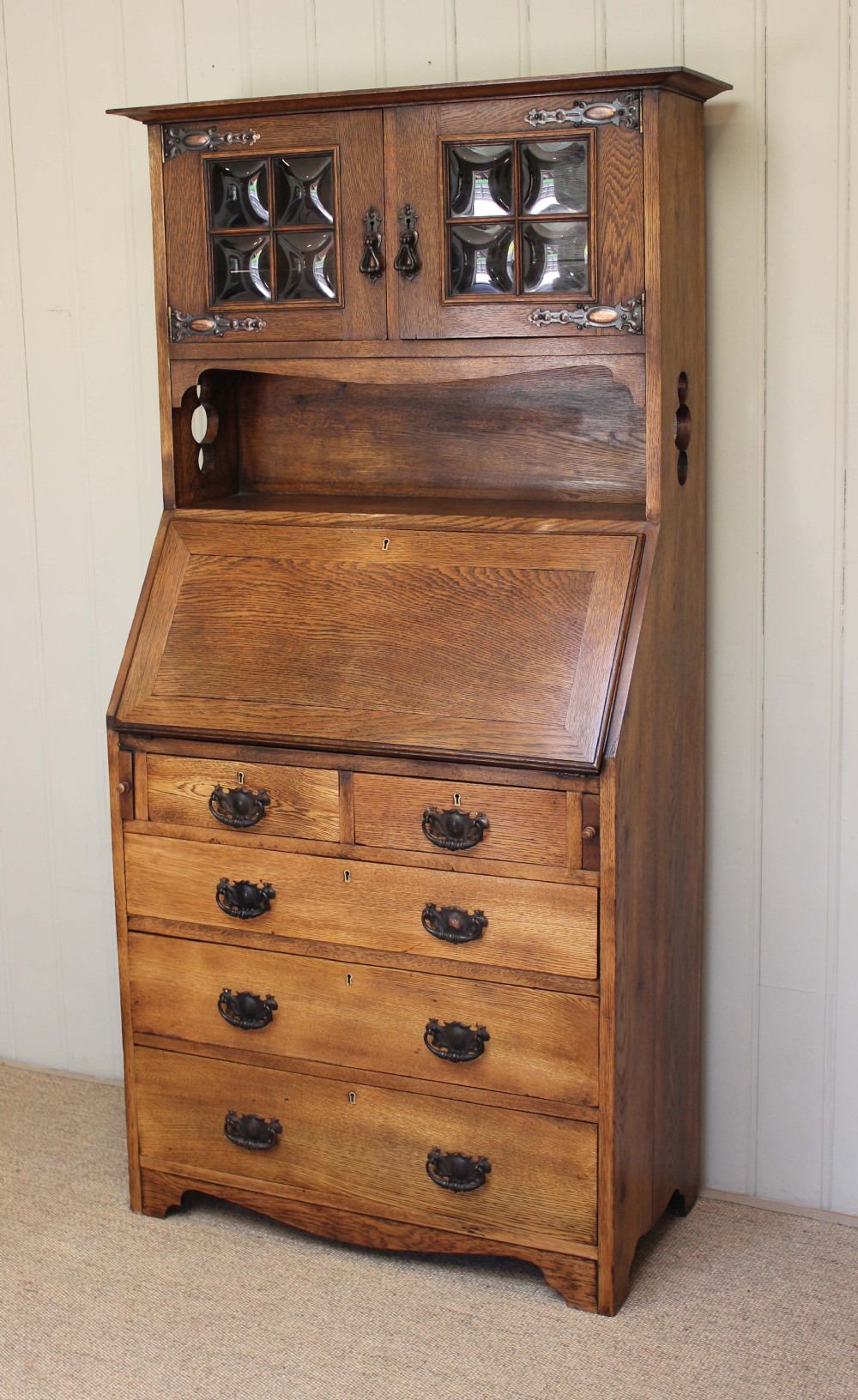 Solid Oak Bureau Bookcase