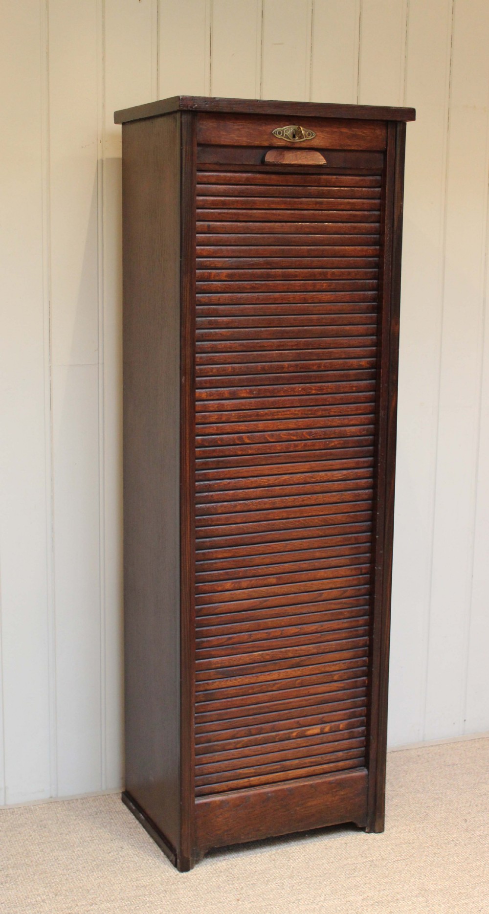 Single French Oak Tambour Front Filing Cabinet 