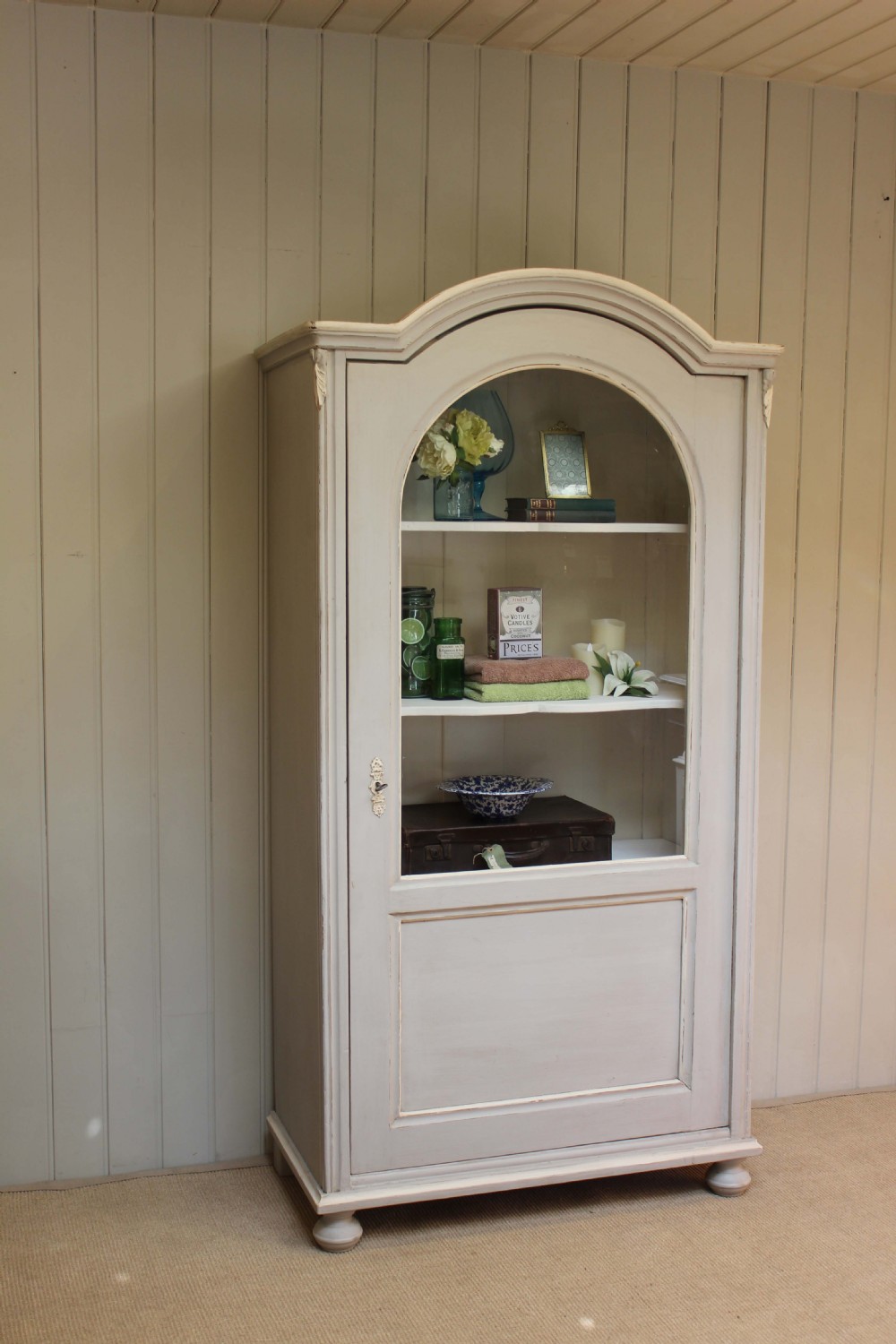 Painted Arch Top Glazed Cabinet