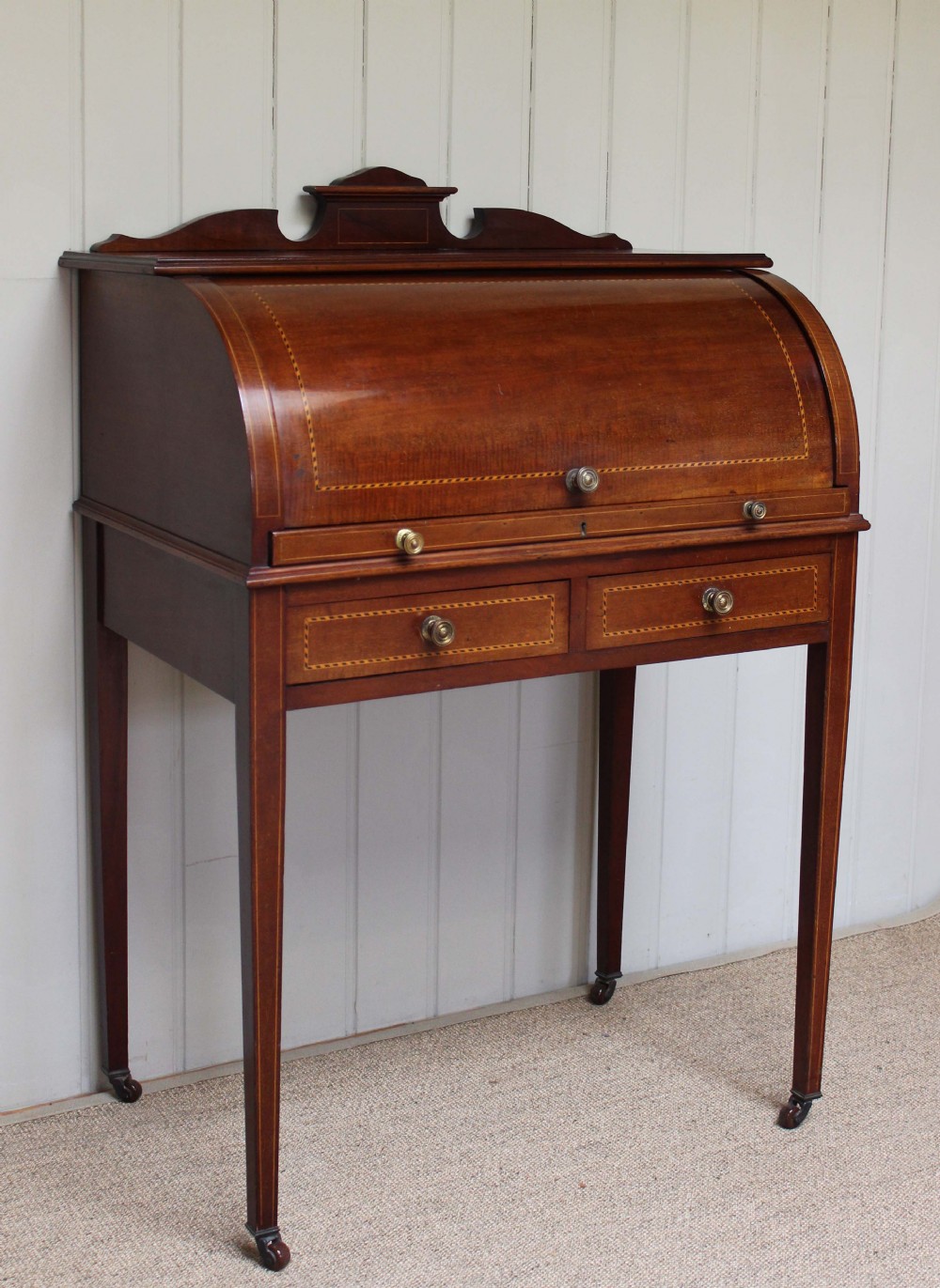 Edwardian Roll Top Mahogany Bureau
