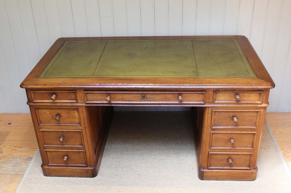 Substantial French Oak Pedestal Desk