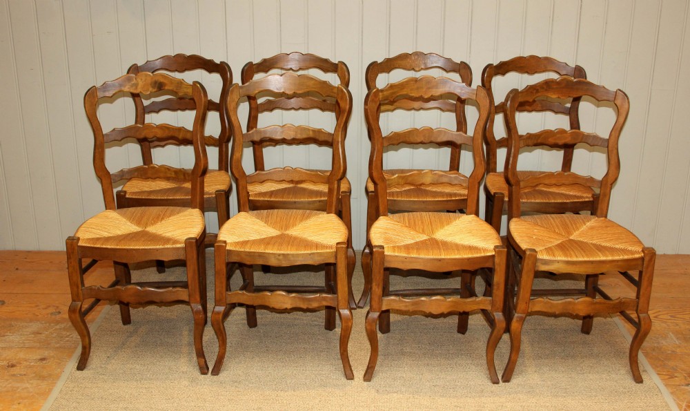 Set Of Eight Beech Rush Seat Dining Chairs