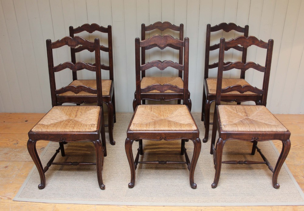 Set Of Six Oak Rush Seat Dining Chairs