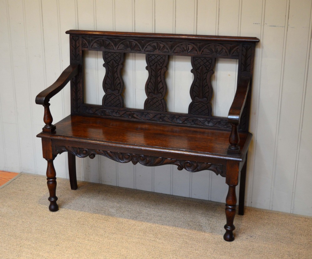 Late 19th Century Carved Oak Settle