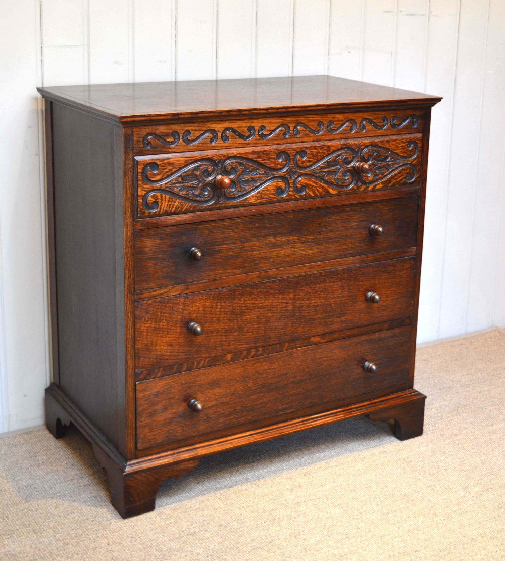 1920s Carved Oak Chest Of Drawers