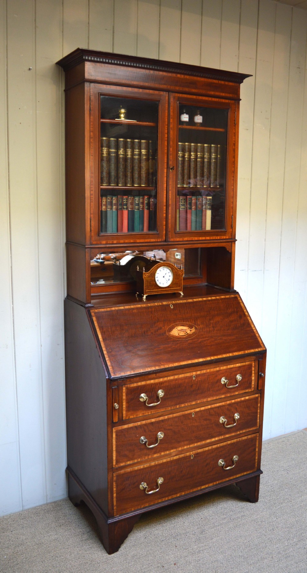Edwardian Inlaid Mahogany Bureau Bookcase 