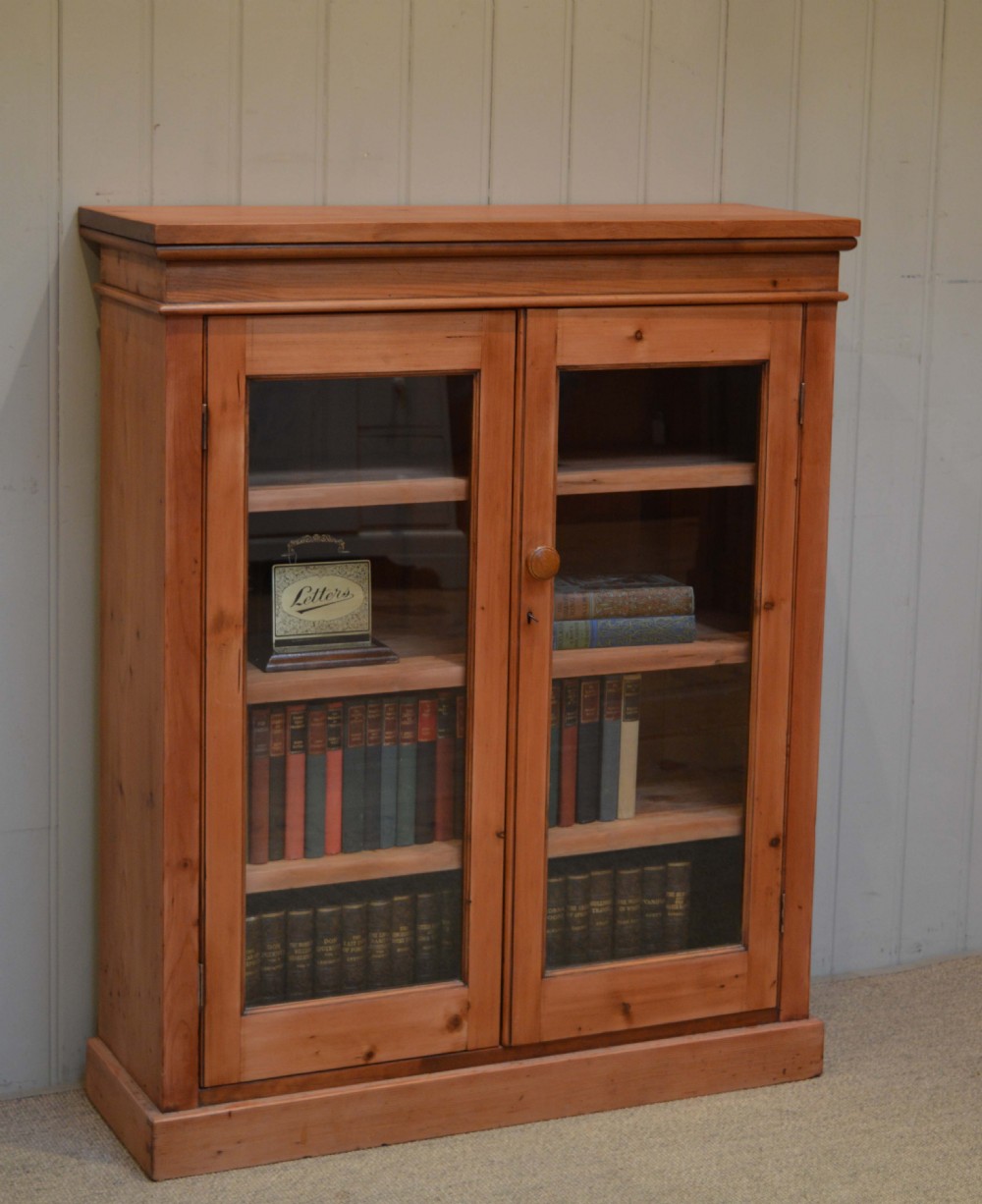 Pine Two Door Glazed Bookcase