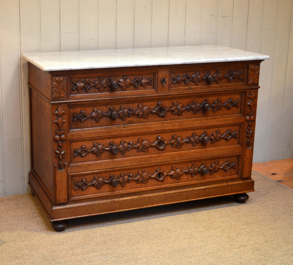 French 19th Century Marble Top Oak Chest 