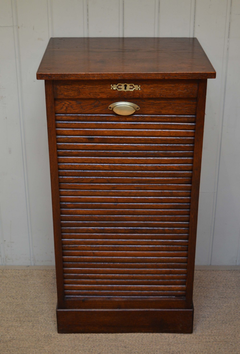 French Oak Single Tambour Front Filing Cabinet 