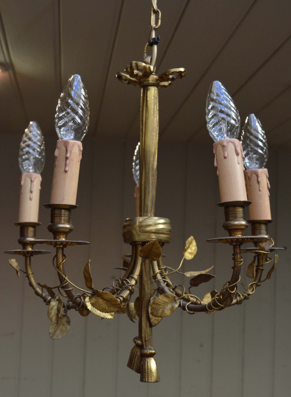 French Five Arm Gilt Chandelier