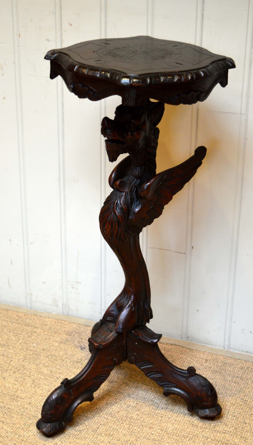 Unusual Carved Oak Griffin Table