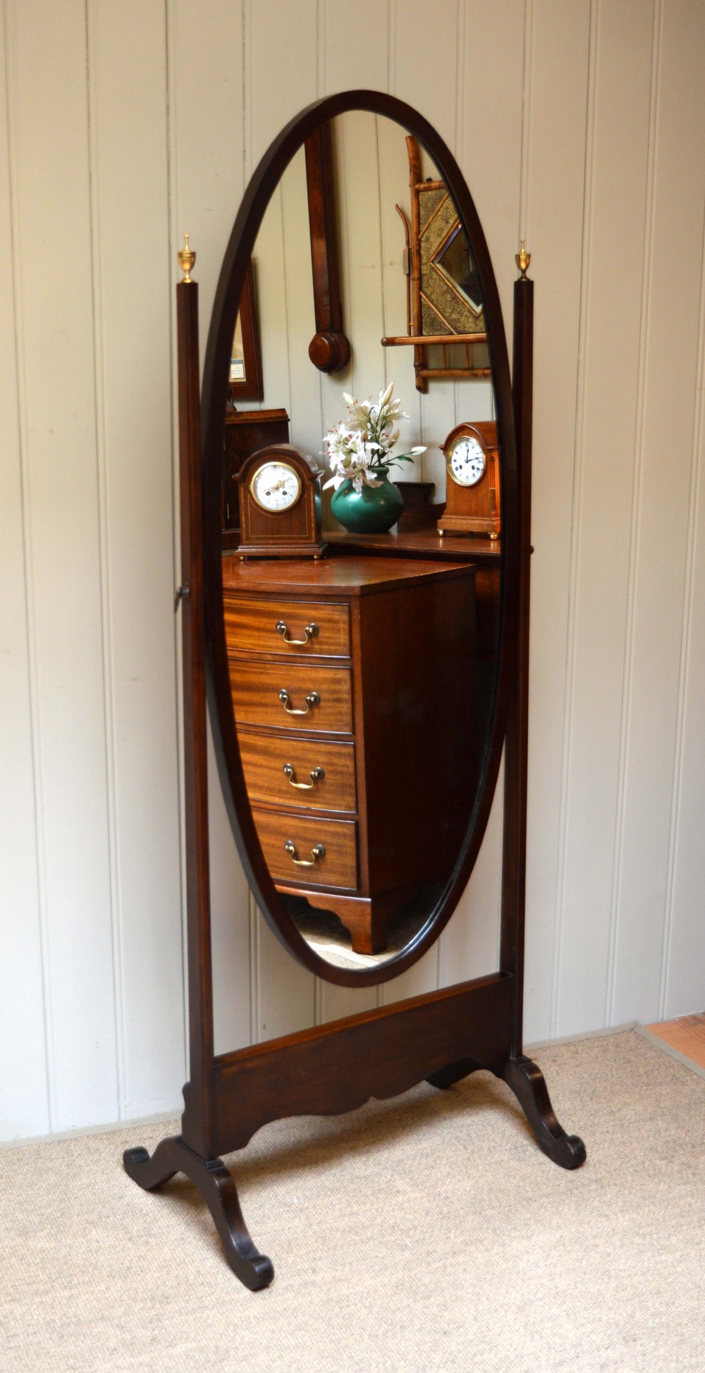 Edwardian Oval Mahogany Cheval Mirror