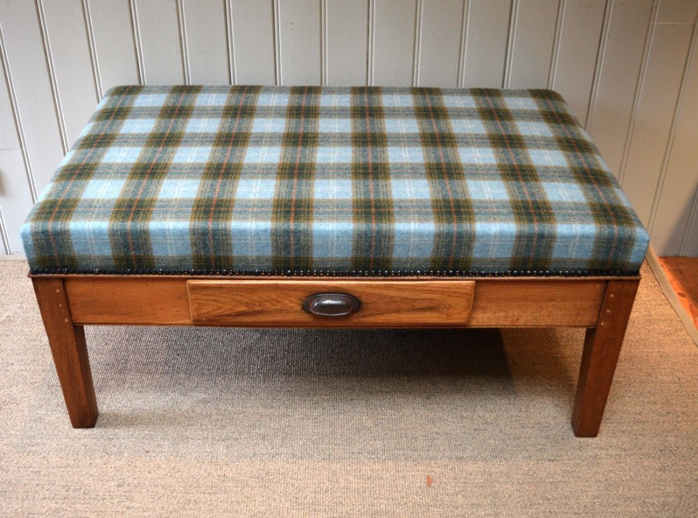 Oak Low Upholstered Stool