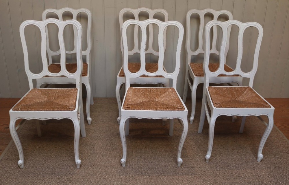 Set Of Six Painted French Oak Dining Chairs