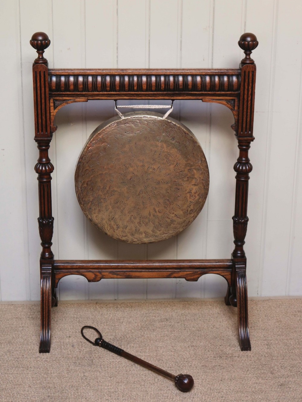 Edwardian Oak Framed Floor Standing Gong 